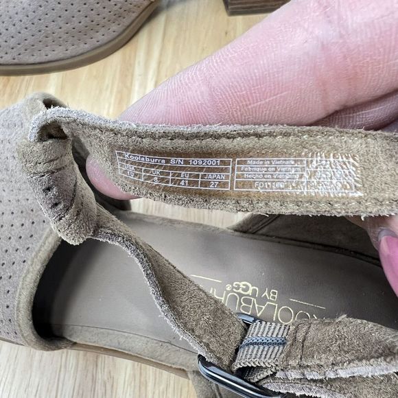 Koolaburra By UGG Shoes Tan Ashlyn Perforated Suede Heeled Sandal Size 10 - Picture 9 of 11